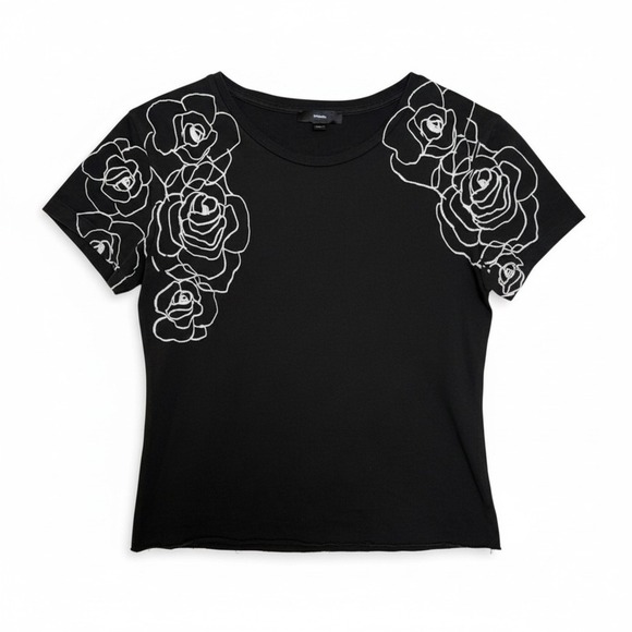 Diesel Tops - Archive Diesel Y2K Black Rose Graphic Baby Tee • Distressed Indie Sleaze S